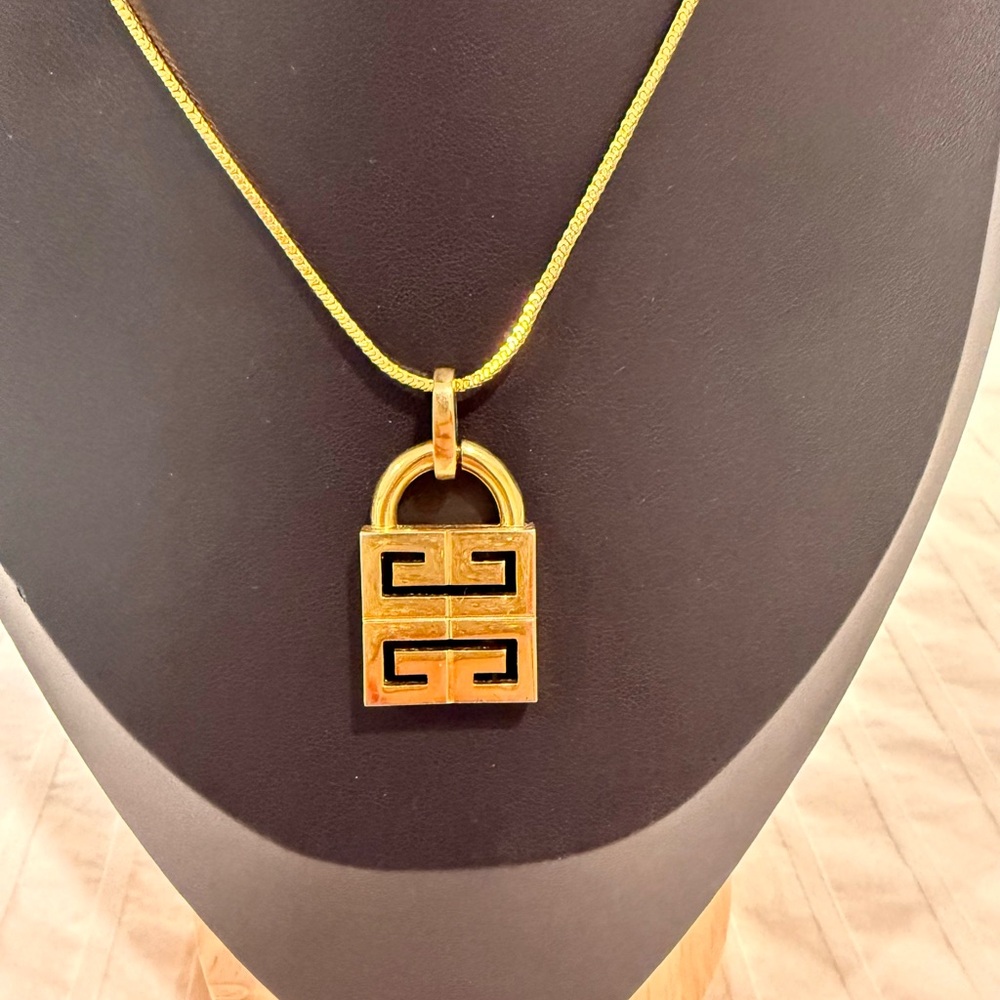 Givenchy Gold Lock Pendant Necklace 1977 Era